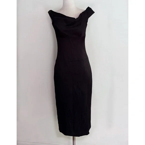 Black Halo Jackie O Black Ribbed Off Shoulder Sheath Business Cocktail Dress